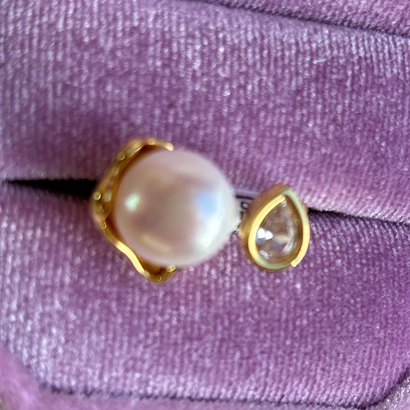 Genuine Pearl and Teardrop Accent Ring
